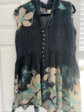 Free People Black Floral Button-Front Tunic